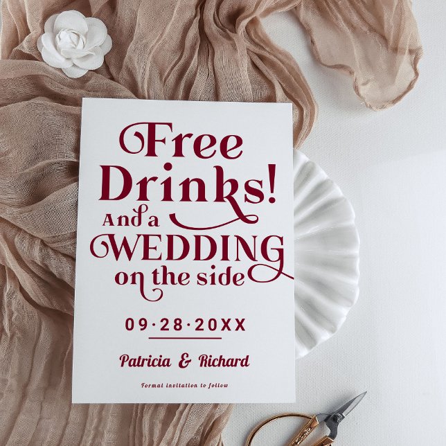 Gratis Drycker Roligt Ledigt Bröllop Spara Datum Inbjudningar (Skapare uppladdad)