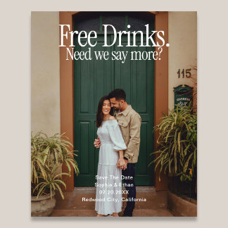 Gratis DryckerRetro Foto Bröllop Spara Datum Flyer