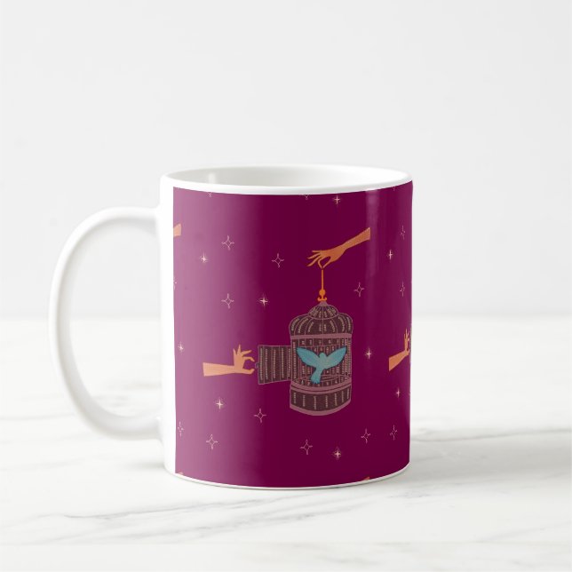 Gratis Fågel Bur | Folklig Konst Händer och Blå Få Kaffemugg (Vänster)