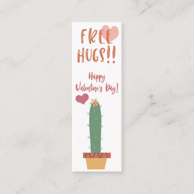 Gratis Hugs!  Cactus Valentine Mini Bookmark Visitkort (Framsida)