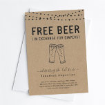 Gratis inbjudan till Beer Funny Diaper Party<br><div class="desc">Fritt öl (i utbyte mot blöjor). Lustigt inbjudningsförslag för en roligt Diaper Party. Öllteckningen är handdragen på en underbart rustik kraftsbakgrund. Samordning av OSA,  information,  register,  tackkort och andra artiklar finns i Rustic Brewery Line Art-samlingen i min butik.</div>