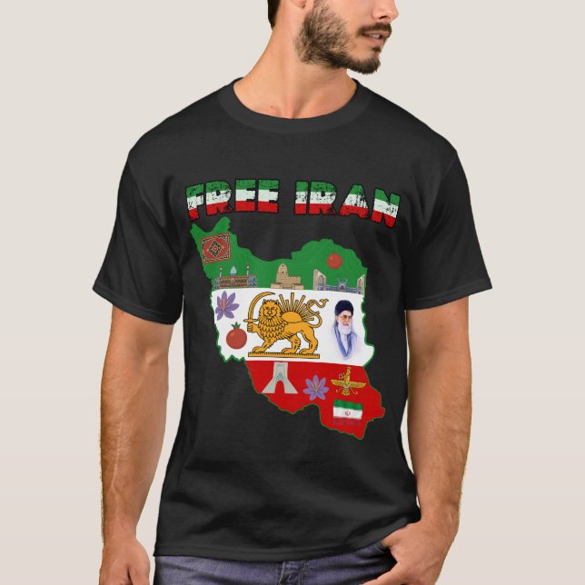 Gratis Iran-karta – Persiska Lejon och Sol Iransk  T Shirt (Framsida)