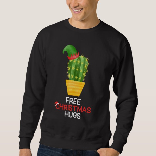 Gratis julhuggar kaktus lång ärmad tröja (Framsida)