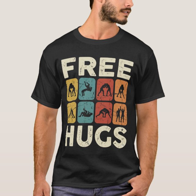 Gratis Kram Rolig Brottning Retro Brottare T Shirt (Framsida)