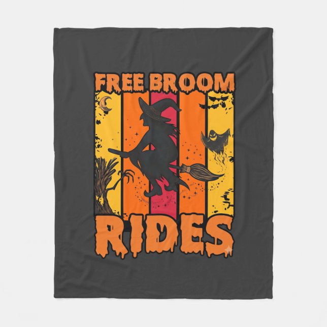 Gratis Kvast Resor Halloween Flygande Häxa Spök Fl Fleecefilt (Framsidan)