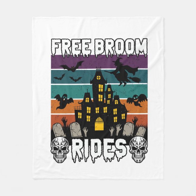 Gratis Kvast Resor Halloween Spökhus Häxa Sku Fleecefilt (Framsidan)