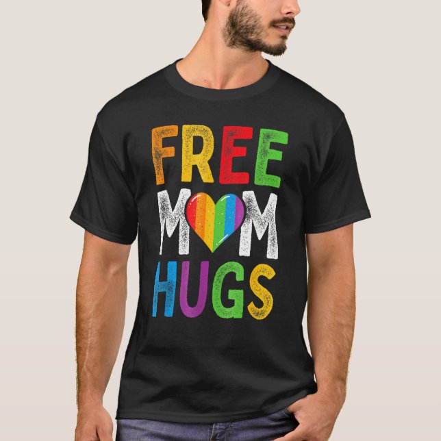 Gratis Mamma Kram Boho Regnbåge Hjärta Gay Lgbt Pr T Shirt (Framsida)