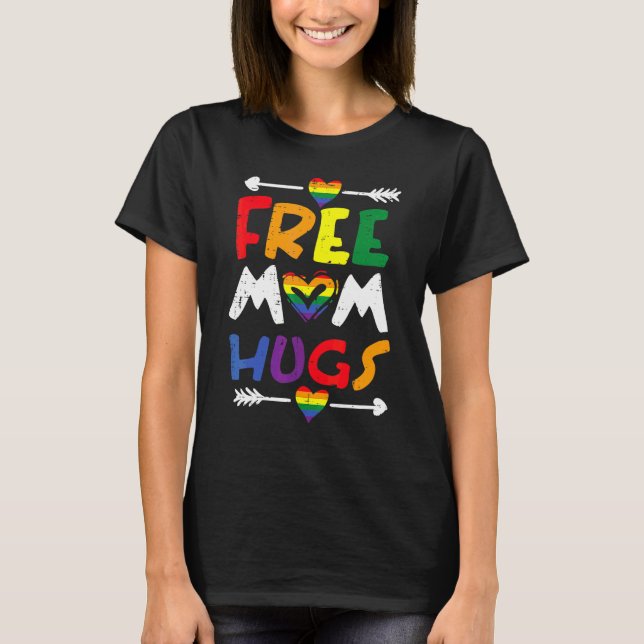 Gratis Mamma Kram Regnbåge Hjärta Gay Pride Flagga T Shirt (Framsida)