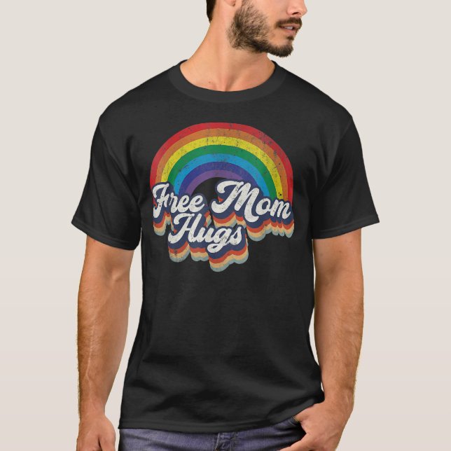 Gratis Mamma Kram T-shirt Regnbåge Hjärta HBTQ Sto (Framsida)