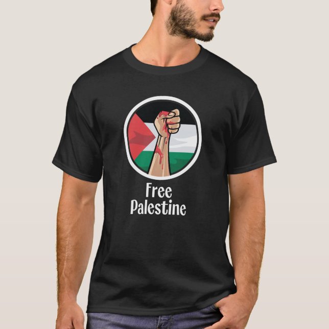 Gratis Palestina - blod och Flagga T Shirt (Framsida)