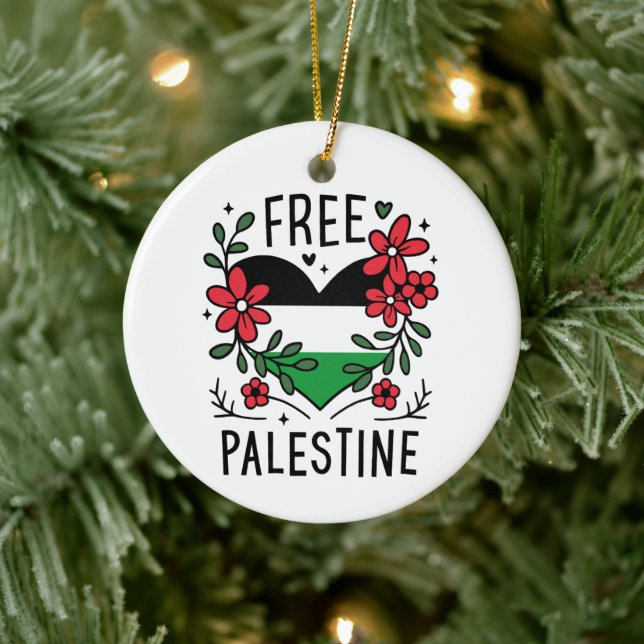 Gratis palestinska flagga julgransprydnad keramik (Träd)
