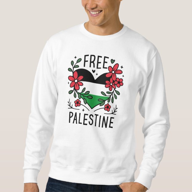 Gratis palestinska flagga lång ärmad tröja (Framsida)