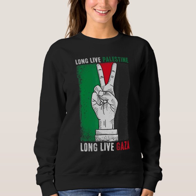 Gratis palestinskt uppehåll med Gazas Flagga Lång  T Shirt (Framsida)