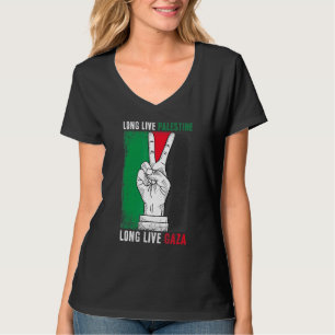 Gratis palestinskt uppehåll med Gazas Flagga Lång T Shirt