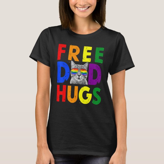 Gratis Pappa Hugs Purride Proud Ally Cat Rainbow F T Shirt (Framsida)