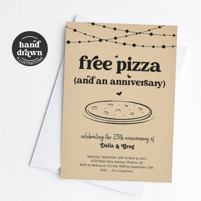 Gratis pizza rolig årsjubileumspartajud invitation inbjudningar (Skapare uppladdad)