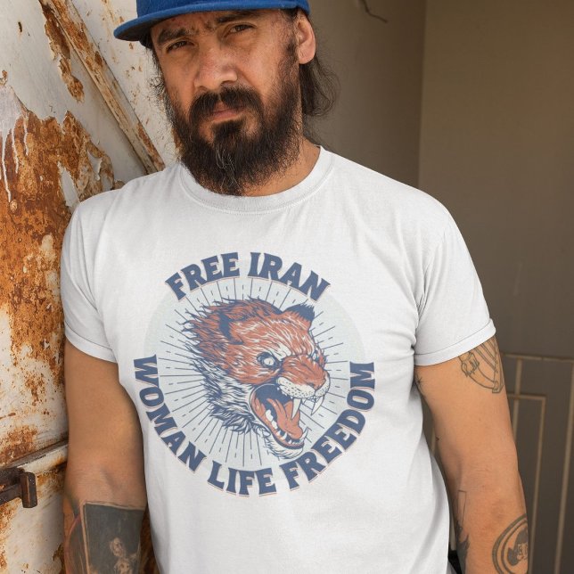 Gratis protesttest i Iran | Lejon blått Arg T Shirt (Free Iran Protest | Angry Lion Blue T-Shirt)