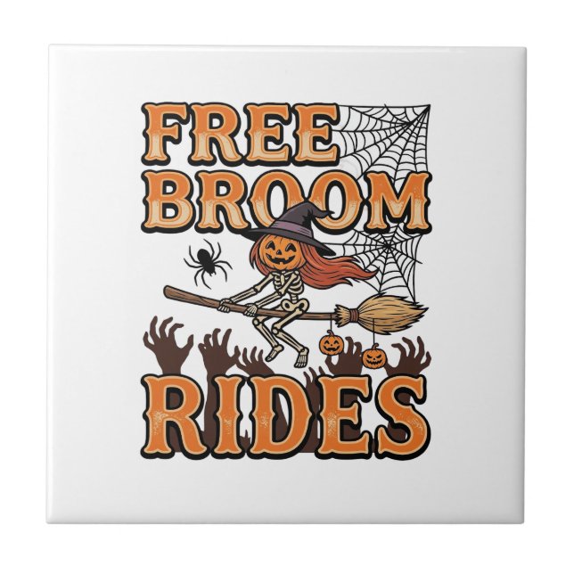 Gratis sopkvast Halloween-häxa skelettdesign_1 Kakelplatta (Framsidan)