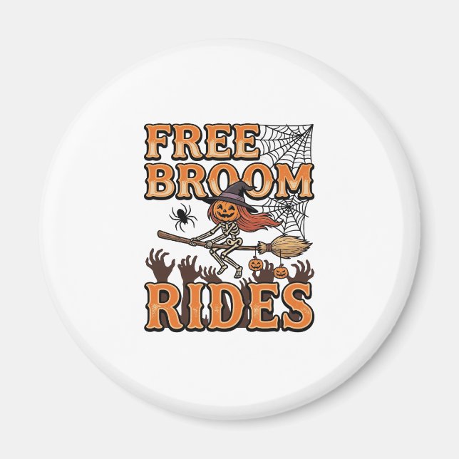 Gratis sopkvast Halloween-häxa skelettdesign_1 Magnet (Framsidan)