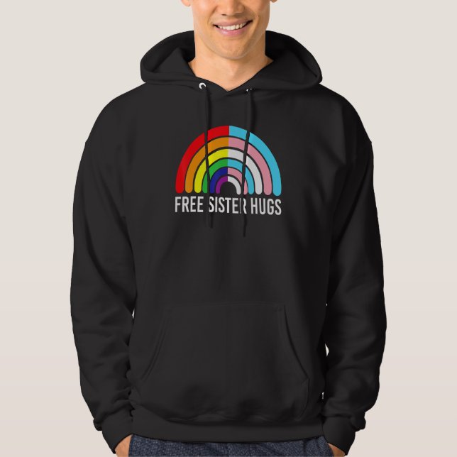 Gratis systerknuffar regnbåge transgenderflagga Lg Hoodie (Framsida)