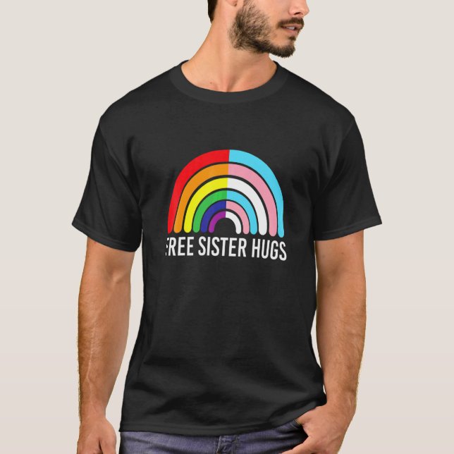Gratis systerknuffar regnbåge transgenderflagga Lg T Shirt (Framsida)