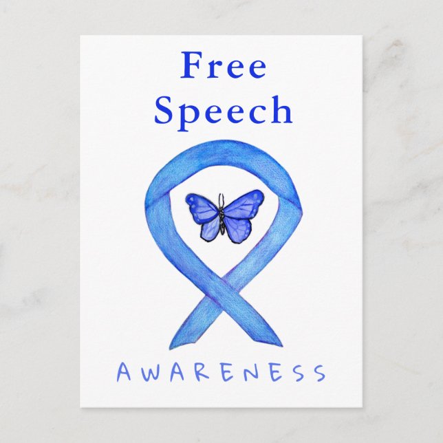 Gratis Tal Blue Awareness Ribbon Butterfly Cards Vykort (Framsida)