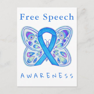 Gratis Tal Blue Awareness Ribbon Butterfly Cards Vykort