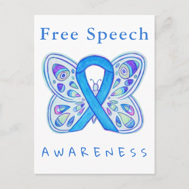 Gratis Tal Blue Awareness Ribbon Butterfly Cards Vykort (Framsida)