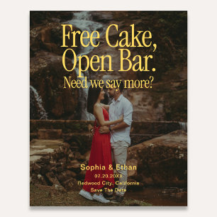 Gratis tårta öppen bar Retro foto Spara datum flyg Flygblad