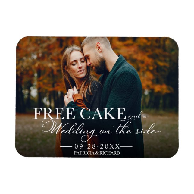 Gratis tårta rolig bröllopsbehåll datum fotomagnet magnet (Horisontell)