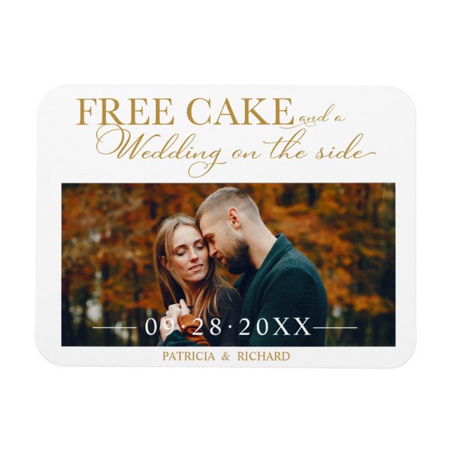 Gratis tårta Roligt bröllop Spara datumet Foto Magnet (Horisontell)