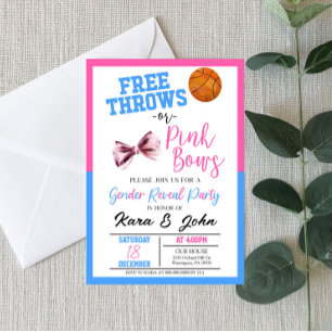 Gratis toner eller Rosa Bows Basketball Gender Rev Inbjudningar