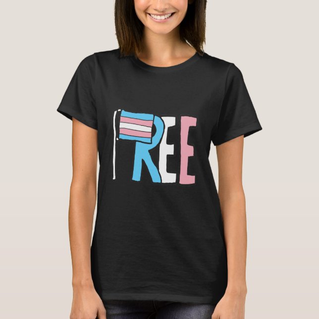 Gratis Trans Rättigheter Flagga T Shirt (Framsida)