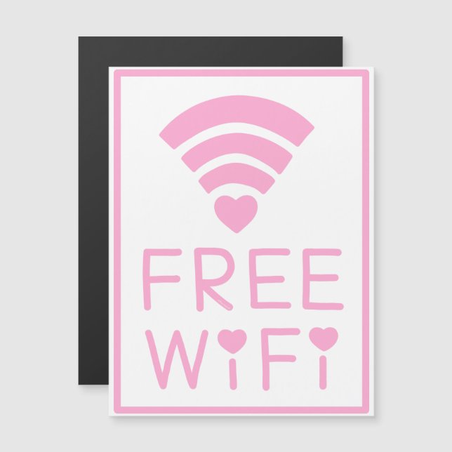 "GRATIS WIFI" vid Rosa Magnetisk Inbjudningskort (Fram/baksida)