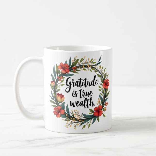 Gratise är True Wealth Blommigt Wand Kaffemugg (Vänster)