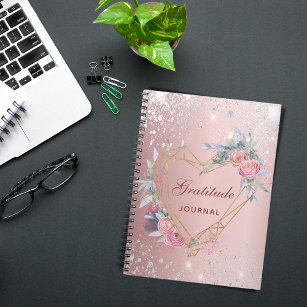 Gratise journal  rosa blommigt silver glitter anteckningsbok