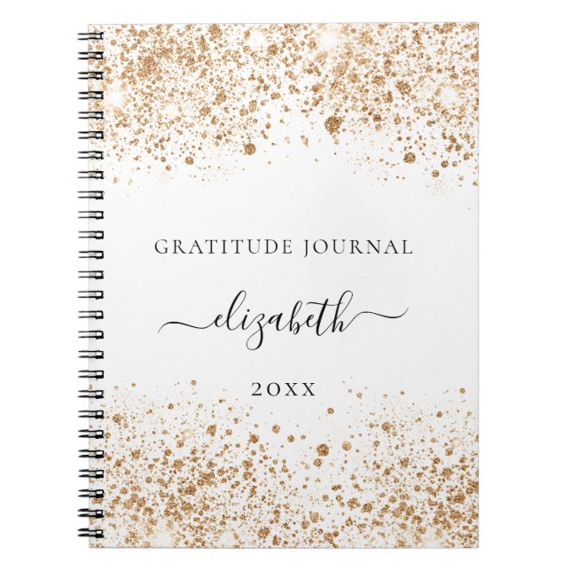 Gratise journal, vitt damm från guld glitter namn anteckningsbok (Framsidan)