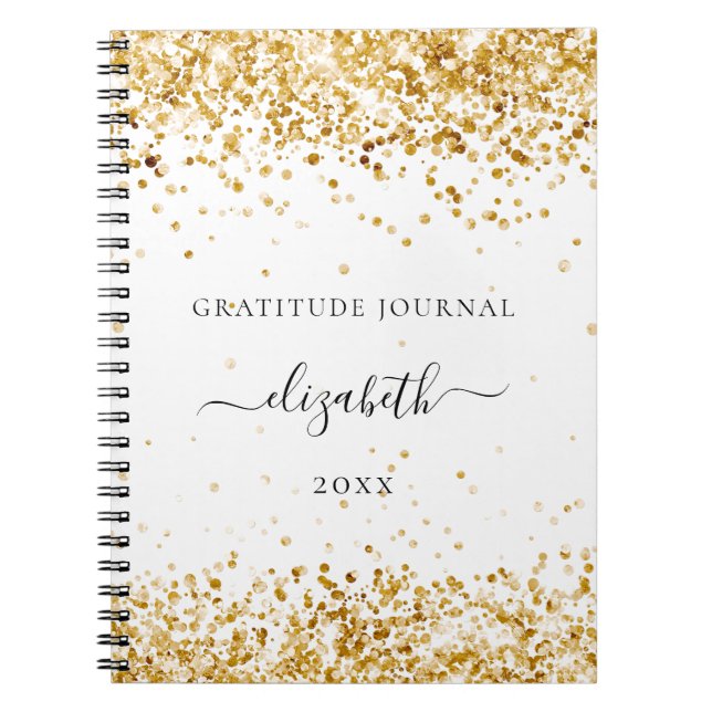 Gratise journal, vitt damm från guld glitter namn anteckningsbok (Framsidan)