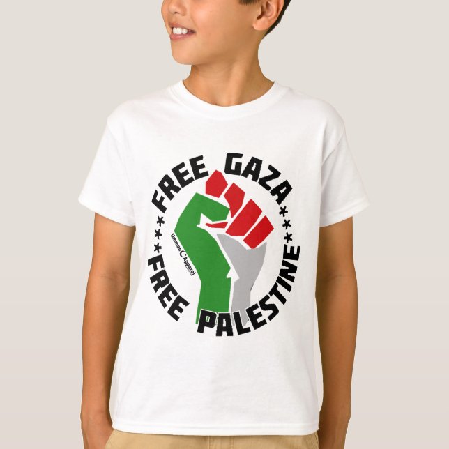 gratisgrå gaza-gritt grin t shirt (Framsida)