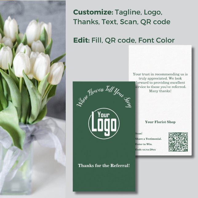 Gratistik: Florist Shop Referral Tack Visitkort (Gratitude: Florist Shop Referral Thank You Business Card)