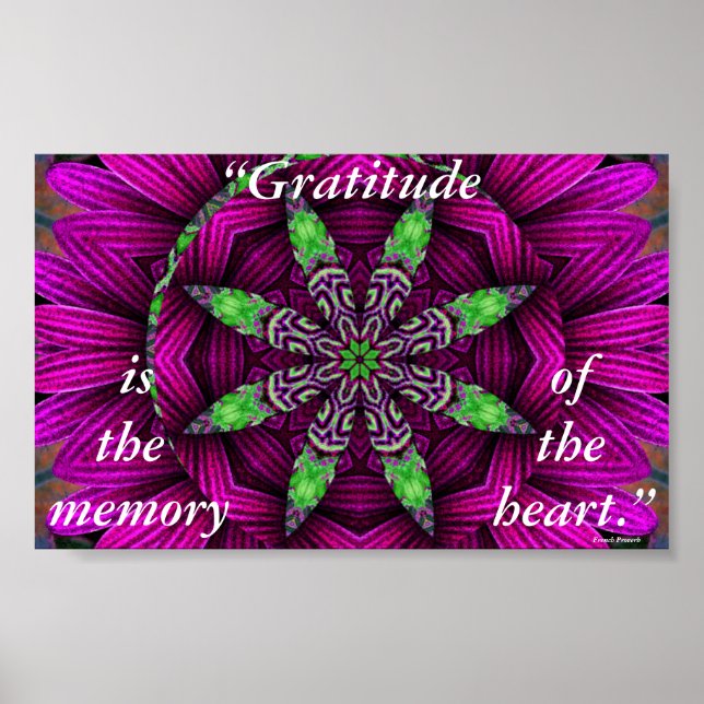 Gratitude Blommigt Kaleidoscopic Mandala Poster (Framsidan)
