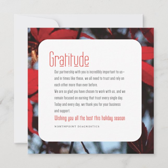 Gratitude Corporate Helgdag Card Kort (Framsida)