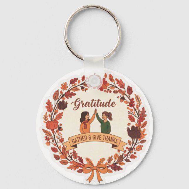 Gratitude Friends Wreath Icon | Thanksgiving Nyckelring (Framsida)