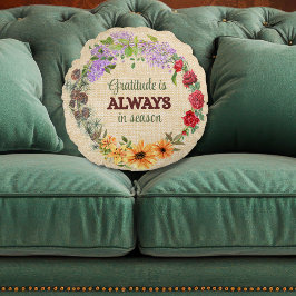 Gratitude in Every Season Floral Wreath Rund Kudde