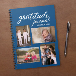 Gratitude Journal 4 Photo Collage on Blue Anteckningsbok