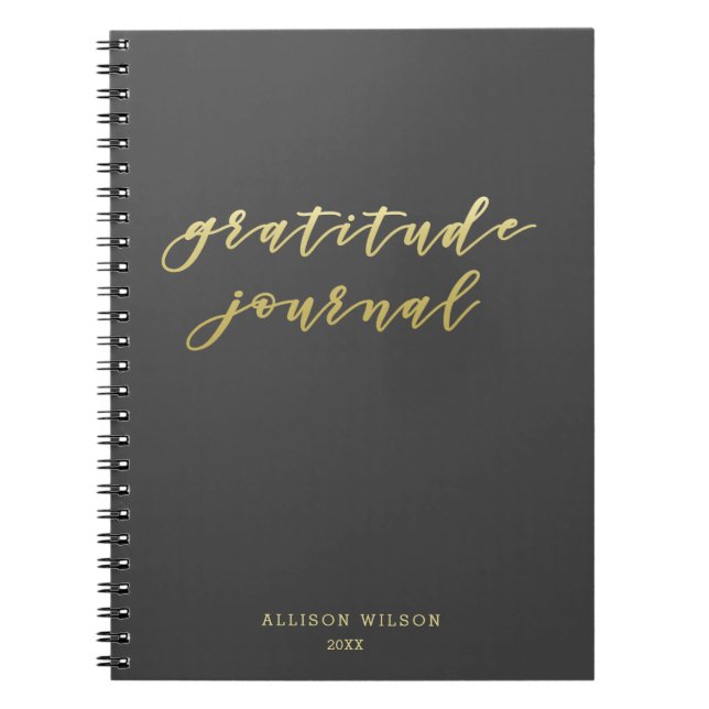 Gratitude Journal - Cute Guld Script Typography Anteckningsbok (Framsidan)