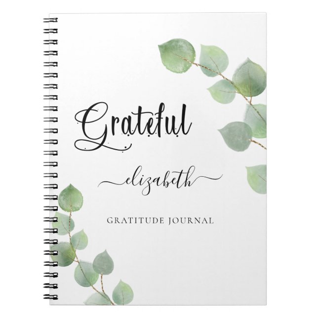 Gratitude journal eucalyptus greenery script anteckningsbok (Framsidan)