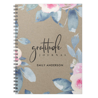 GRATITUDE JOURNAL KRAFT ROSA BLUE BLOMMIGT ANTECKNINGSBOK