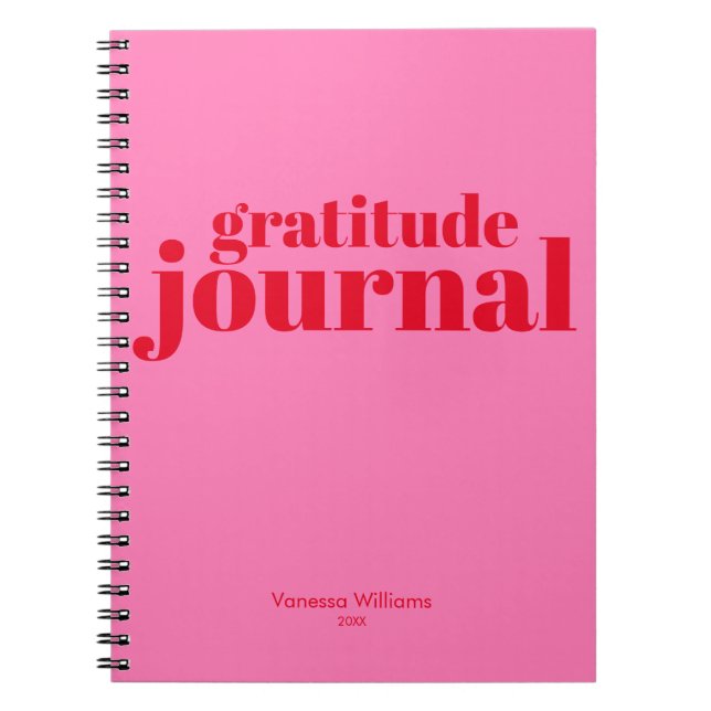 Gratitude Journal Modern Bold Red - Shock rosa Anteckningsbok (Framsidan)