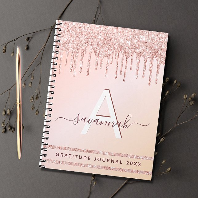 Gratitude journal monogram ro guld rosa glitter anteckningsbok (Skapare uppladdad)